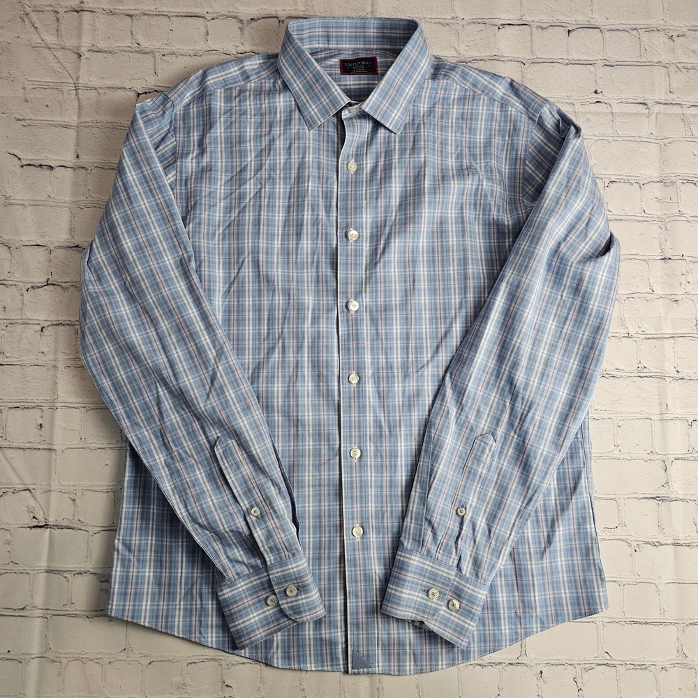 UNTUCKit Felton Men's‎ Medium Blue Plaid Wrinkle Free Button Down Shirt